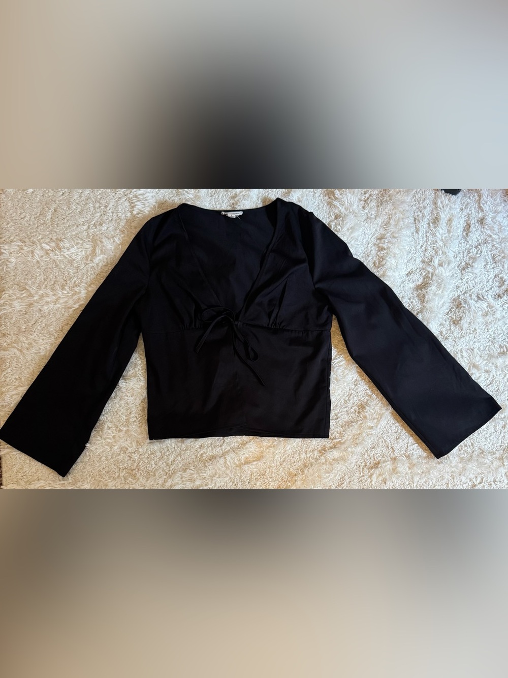 Open Edit Black Tie-Front V-Neck Top